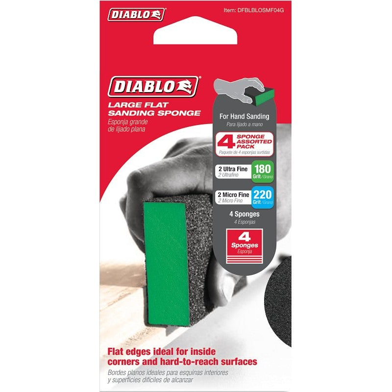 Diablo DFBLBLOSMF04G Flat Sanding Sponge Assorted Pack, 5 in L, 3 in W, 180, 220 Grit, Ultra Fine