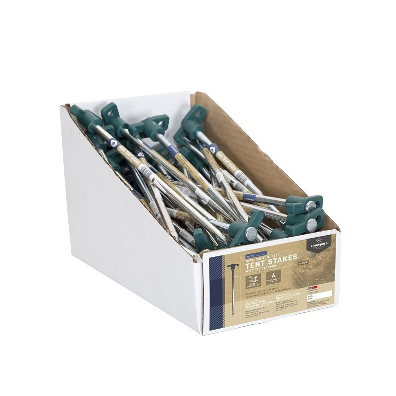Stansport 818-50 Tent Stake, 10 in L, 1-1/2 in W, Steel, Silver