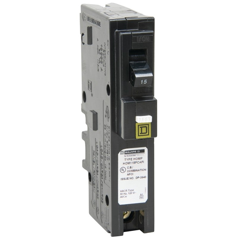 Square D HOM115PCAFIC Circuit Breaker, CAFCI, Mini, 15 A, Plug, 1-Pole, 120 V