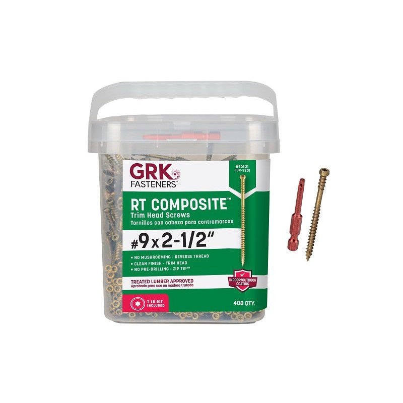 GRK Fasteners RT Series 16101 Screw, #9 Thread, 2-1/2 in L, Reverse Thread, Trim Head, Star Drive, Steel, 408 PAIL