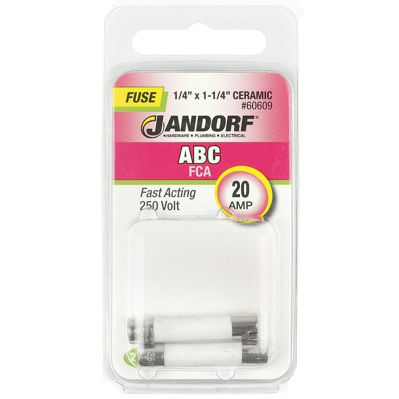 Jandorf 60609 Fast Acting Fuse, 20 A, 250 V, 400 A, 1000 A, 10 kA Interrupt, Ceramic Body