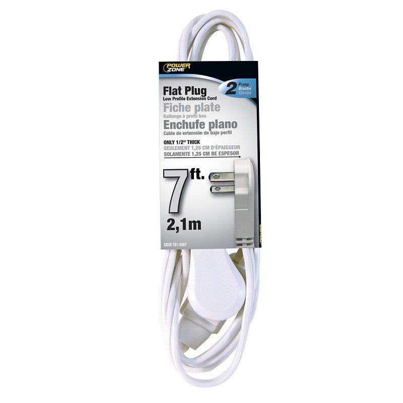 PowerZone OR920607 Extension Cord, 16 AWG Cable, 7 ft L, 125 V, White