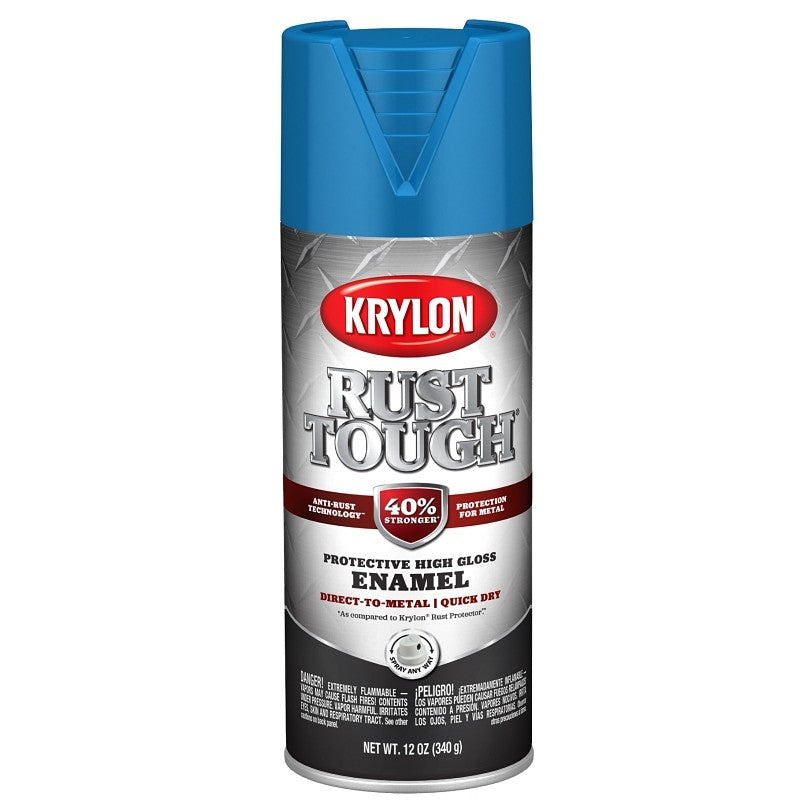 Krylon Rust Tough K09271008 Enamel Spray Paint, Gloss, Safety Blue, 12 oz, Can (Pack of 6)