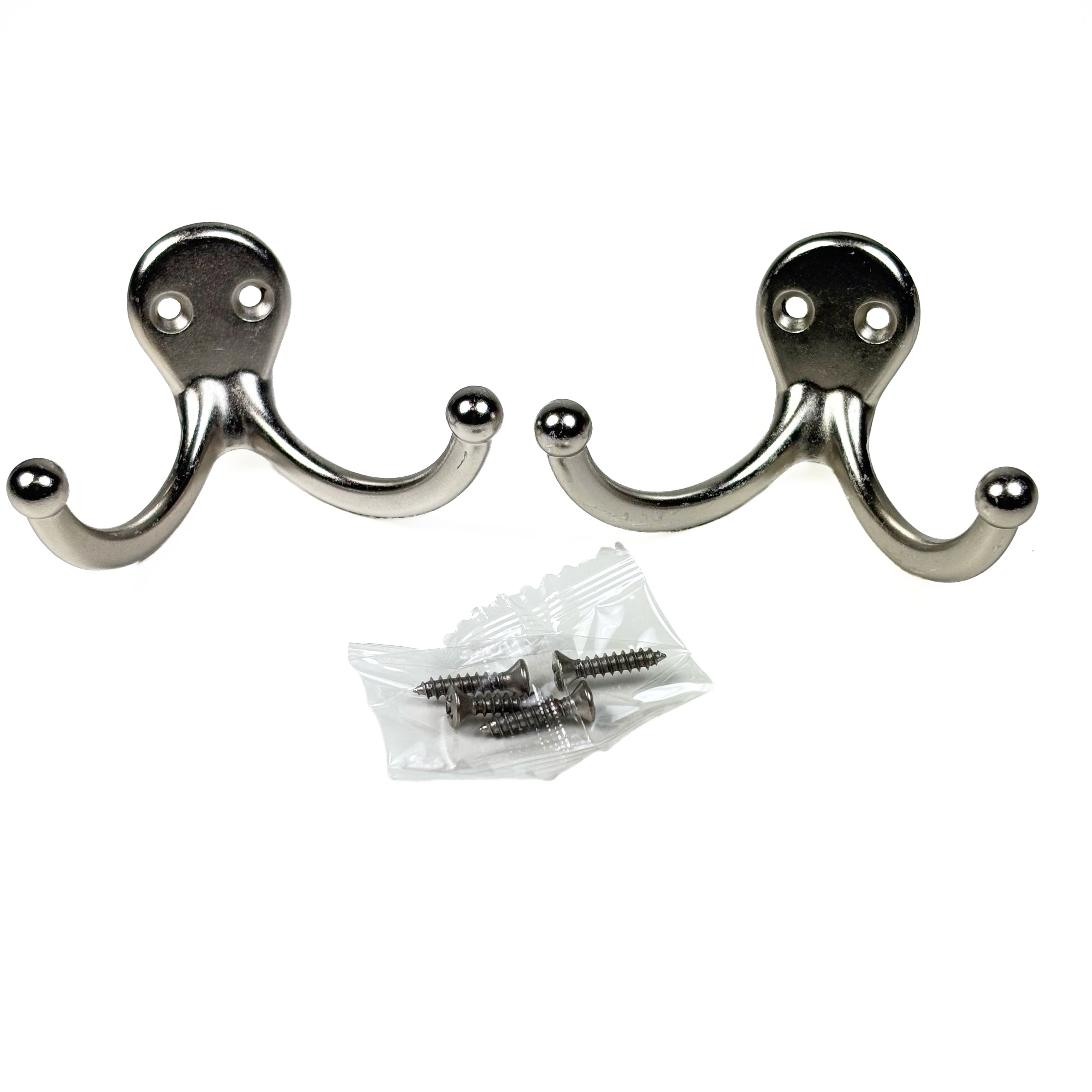 Double Prong Ball End Robe Hooks Satin Nickel 2 Pack