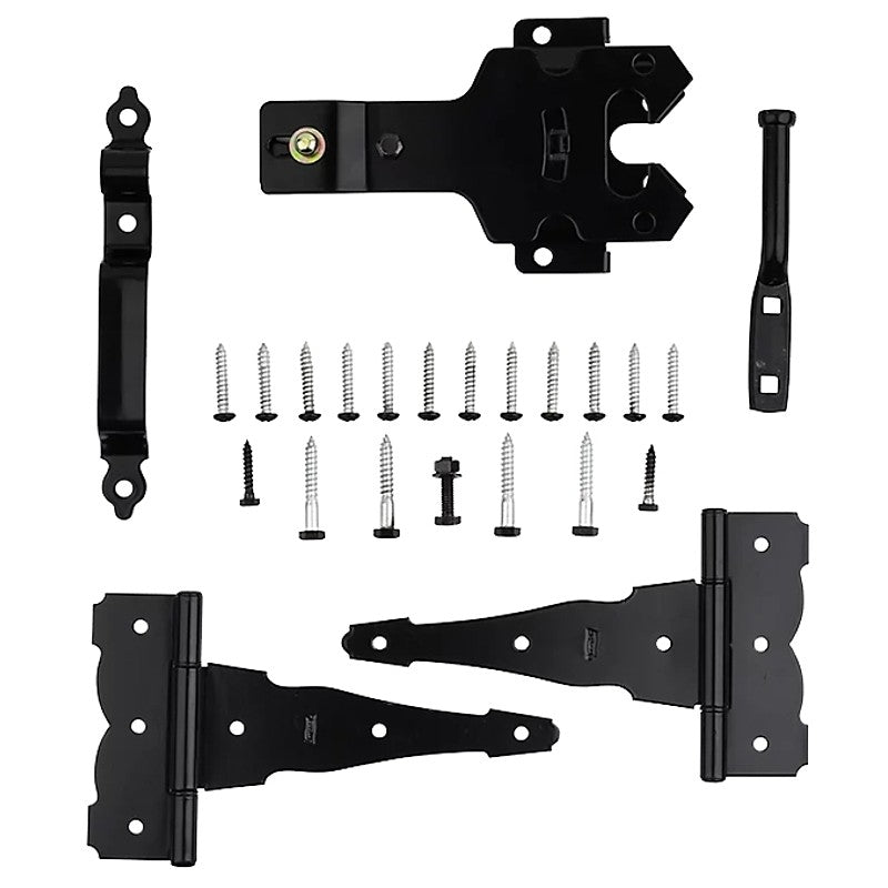 National Hardware Deluxe N109-308 Latch Decorative T-Hinge Gate Kit, Heavy-Duty, Steel, Black