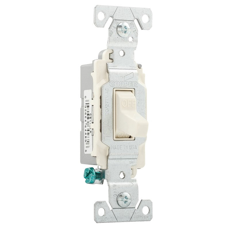 Eaton Wiring Devices CS115LA Toggle Switch, 15 A, 120, 277 VAC, Screw Terminal, PVC Housing Material, Light Almond
