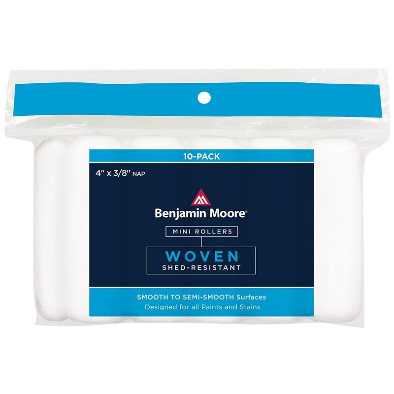 Benjamin Moore U66302-018 Woven Mini Roller Cover, White, 3/8 in Thick Nap, 4 in L, 10/PK