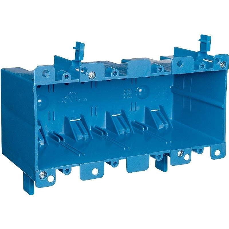 Carlon B468R Outlet Box, 4 -Gang, PVC, Blue, Clamp Mounting