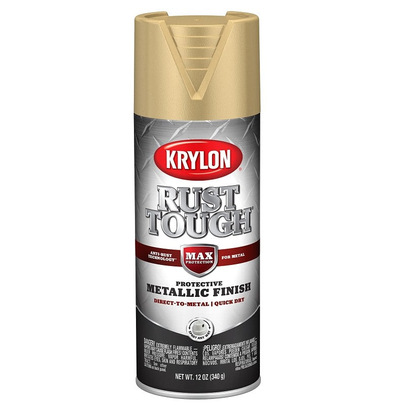 Krylon Rust Tough K09273008 Enamel Spray Paint, Metallic, Gold, 12 oz, Can (Pack of 6)