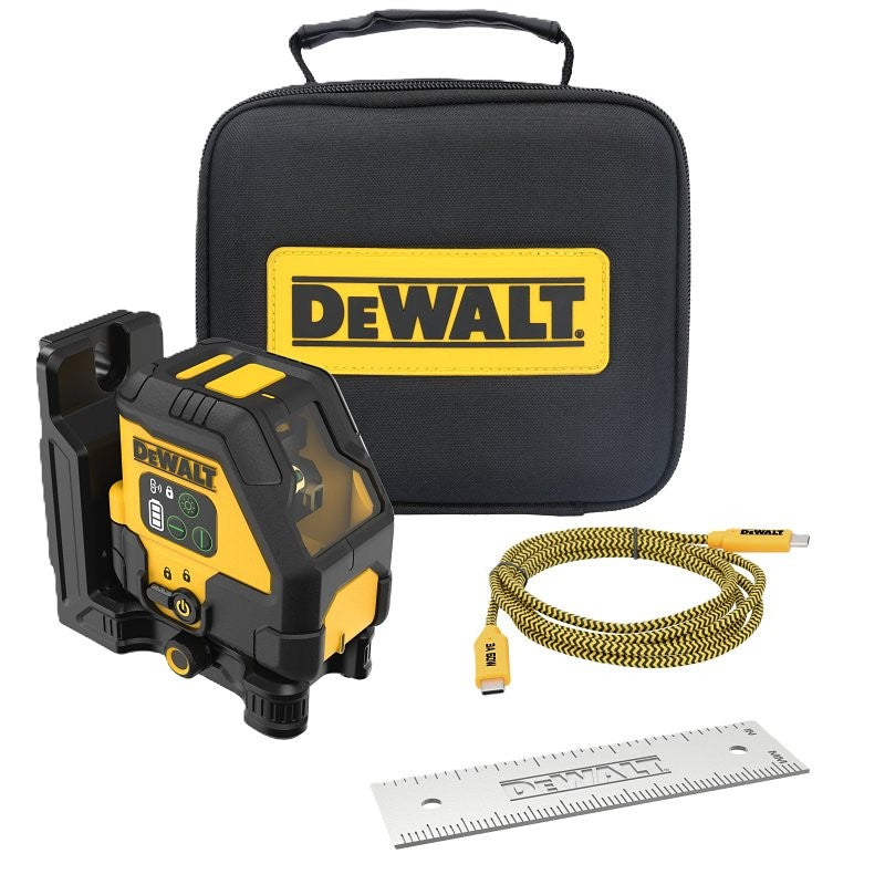 DEWALT DCLE14201GB Rechargeable Cross-Line Laser Base Kit, 150 ft Without Detector, 330 ft with Detector, Green Laser