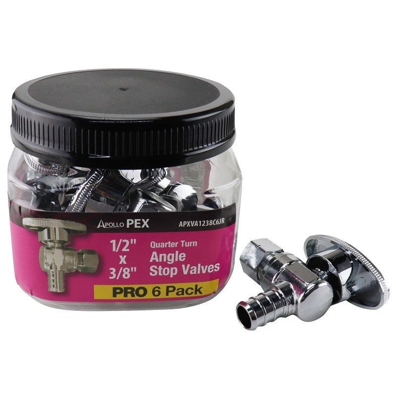 Apollo Valves APXVA1238C6JR Angle Stop Valve, 1/2 x 3/8 in Connection, Barb x Compression, 200 psi Pressure, Brass Body