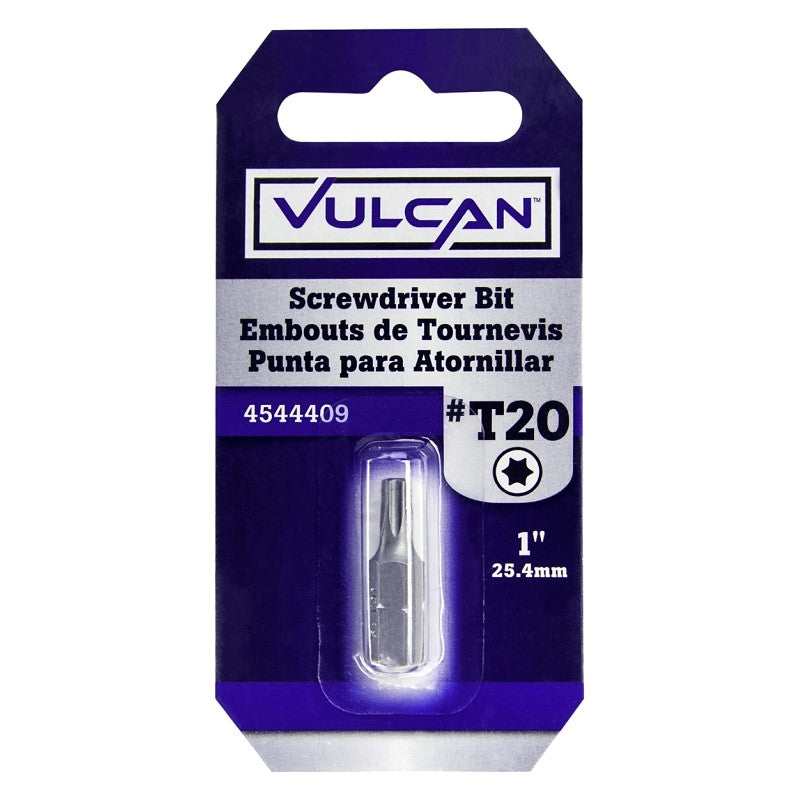 Vulcan 307401OR Screwdriver Bit, T20 Drive, Torx Drive, 1/4 in Shank, Hex Shank, 1 in L