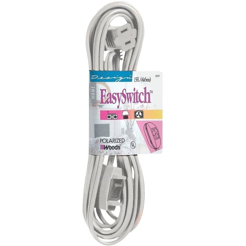 CCI 359W Extension Cord, 16 AWG Cable, 15 ft L, 10 A, 125 V, White