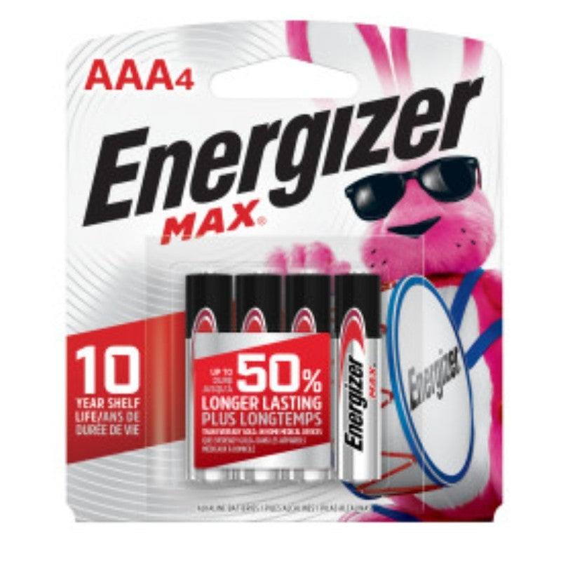 Energizer E92BP-4 Battery, 1.5 V Battery, 1250 mAh, AAA Battery, Alkaline, Manganese Dioxide, Zinc, 4/PK