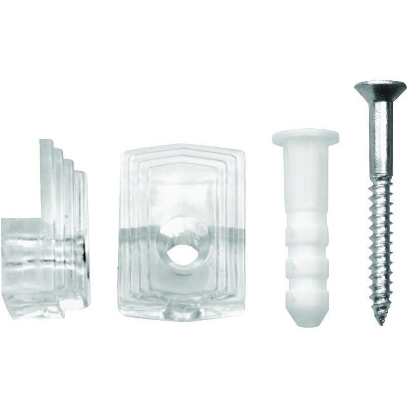 OOK 50225 Mirror Clip Set, 1/4 in L Dimensions, 20 lb, Plastic, Clear, Wall, 10/PK