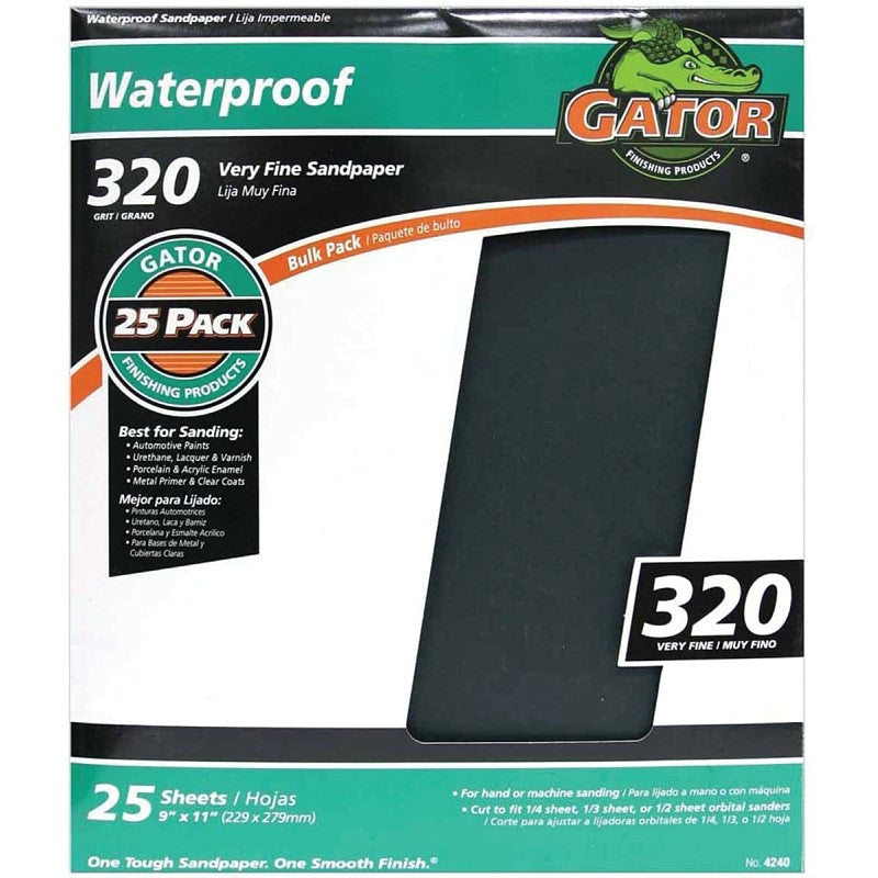 Gator 3282 Sanding Sheet, 11 in L, 9 in W, 320 Grit, Silicone Carbide Abrasive