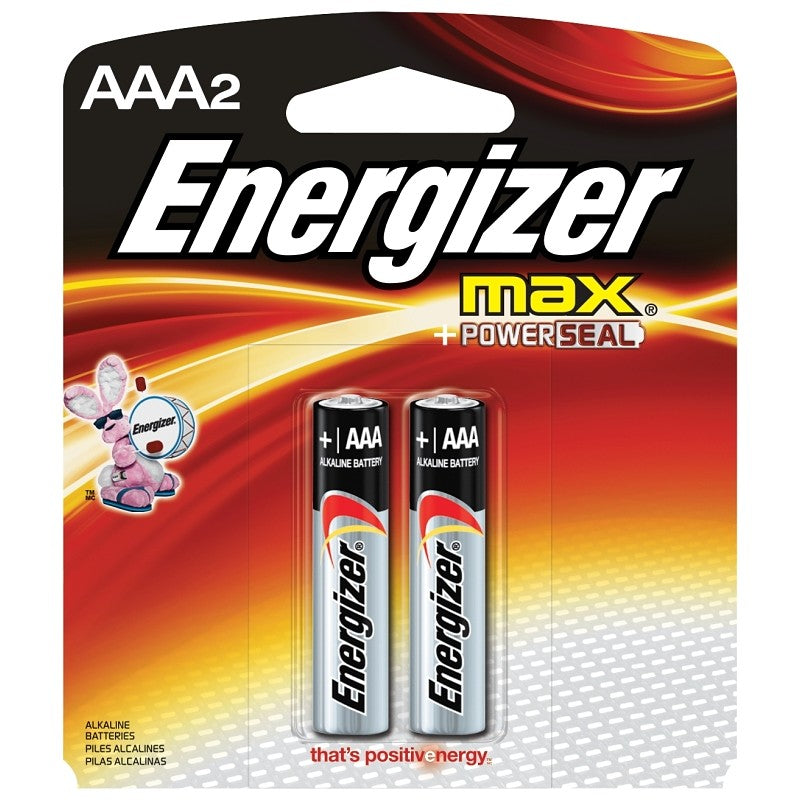 Energizer E92BP-2 Battery, 1.5 V Battery, 1250 mAh, AAA Battery, Alkaline, Manganese Dioxide, Rechargeable: No, 2/PK
