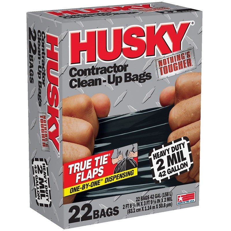 Husky HKR42WC022B Contractor Clean-Up Bag, 42 gal Capacity, Poly, Black