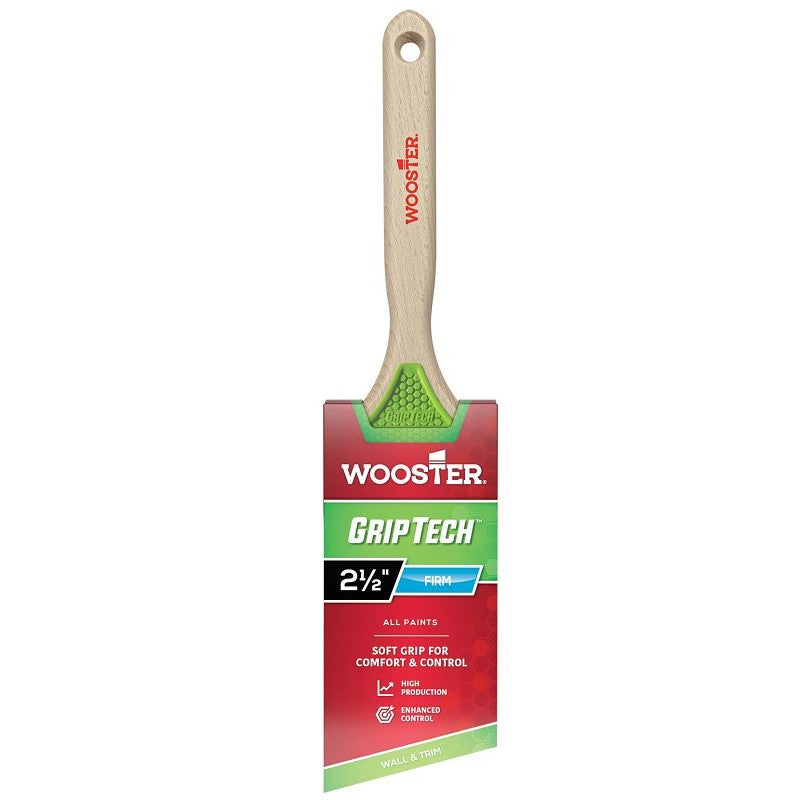 Wooster GripTech Series 5401-2.5 Paint Brush, 2-1/2 in W, Angle Brush, 2-7/8 in L Bristle, Polyester Bristle