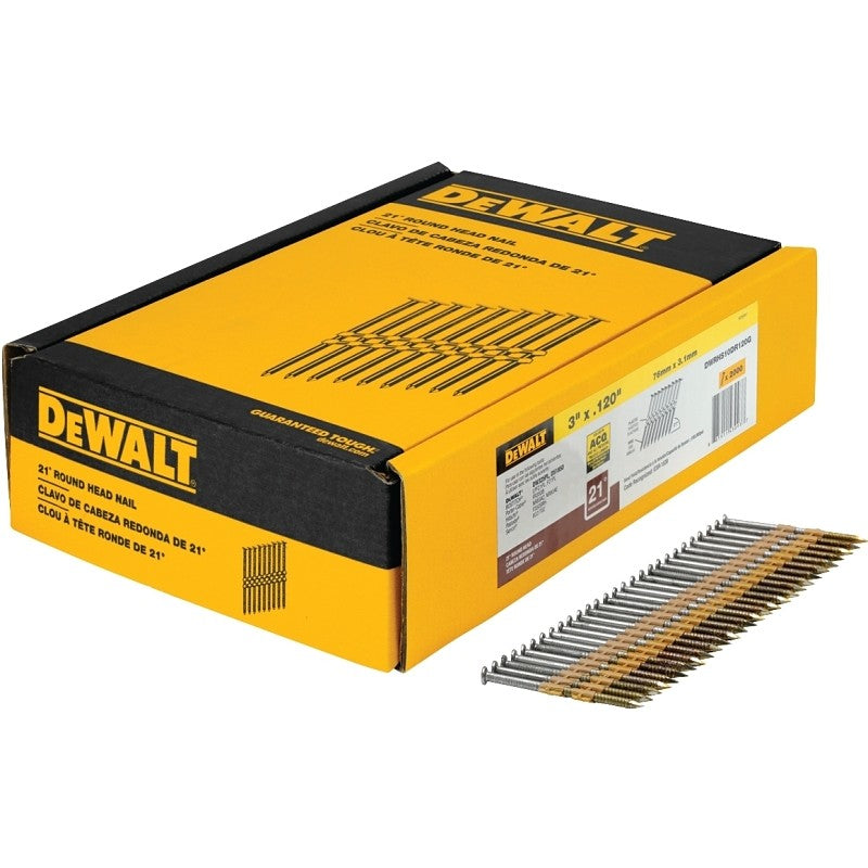 DEWALT DWRHS10DR120G Series Framing Nail, Plastic Strip Collation, Galvanized Steel, Full Round Head, 0.12 in Diameter