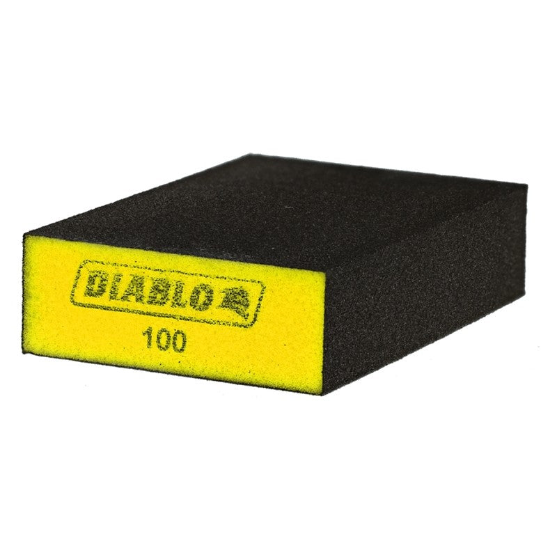 Diablo DFBLBLOFIN01G Sanding Sponge, Black/Yellow, 5 in L, 3 in W, 100 Grit, Fine, 1/PK