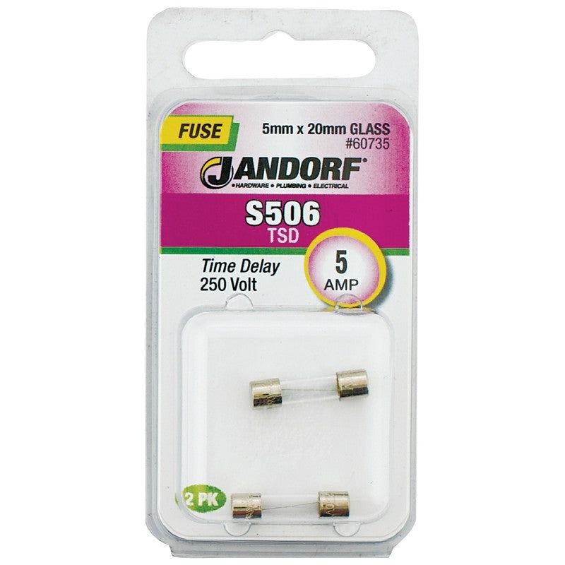 Jandorf 60735 Series Time Delay Fuse, 0.007 Ohm, 5 A, 250 V, 50 A Interrupt, Glass Body