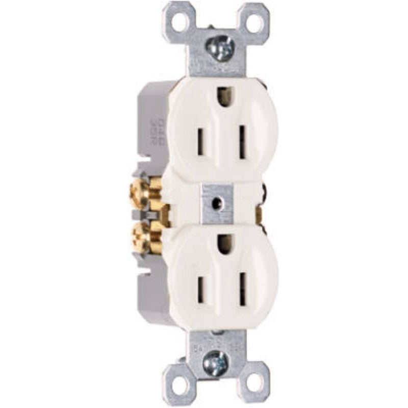 Pass & Seymour 3232WTU Duplex Receptacle, Thermoplastic, White, 2-Pole, 15 A, 125 V, Side Wiring, NEMA: 5-15R
