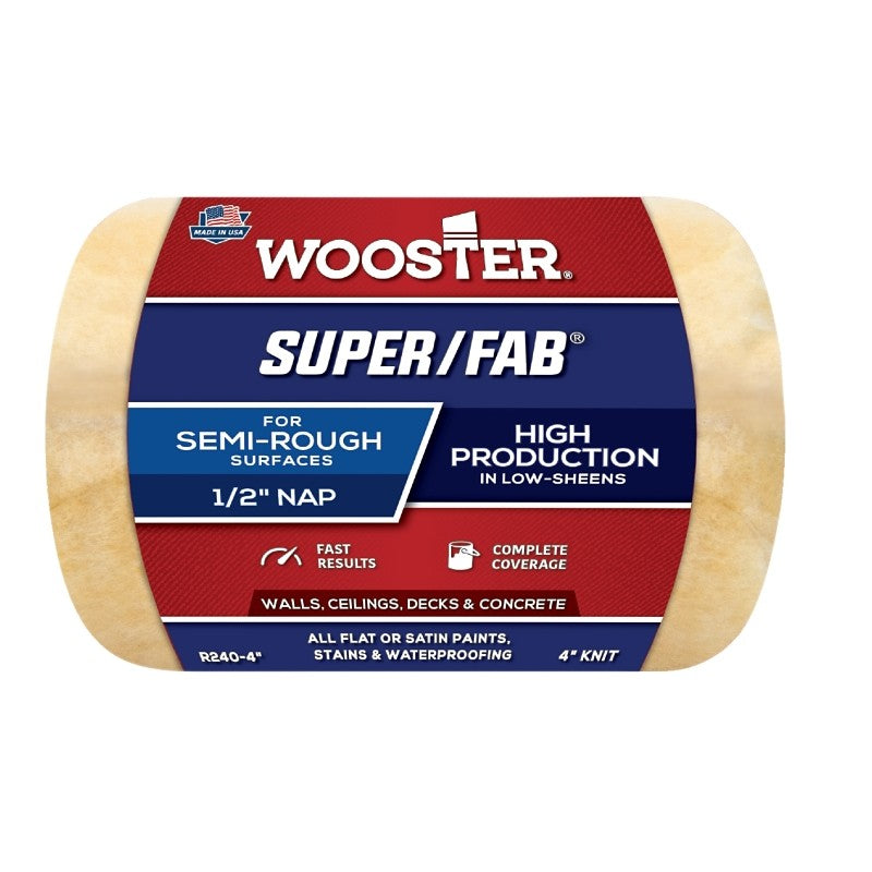 Wooster R240-4 Roller Cover, 1/2 in Thick Nap, 4 in L, Knit Fabric Cover, Golden Yellow (Pack of 12)