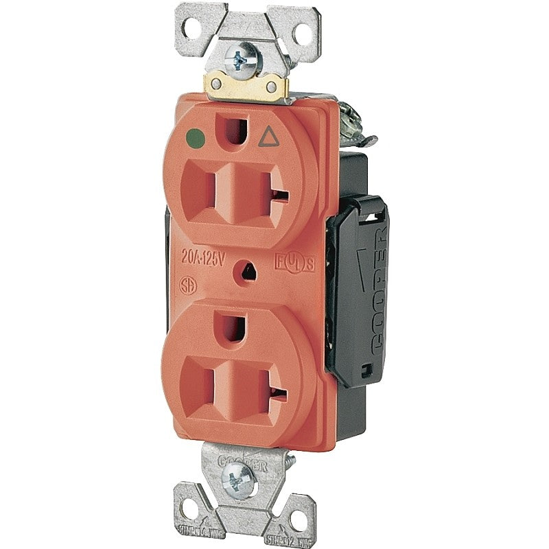 Eaton Cooper Wiring IG8300 IG8300RN Duplex Receptacle, 2 -Pole, 20 A, 125 V, Back, Side Wiring, NEMA: 5-20R