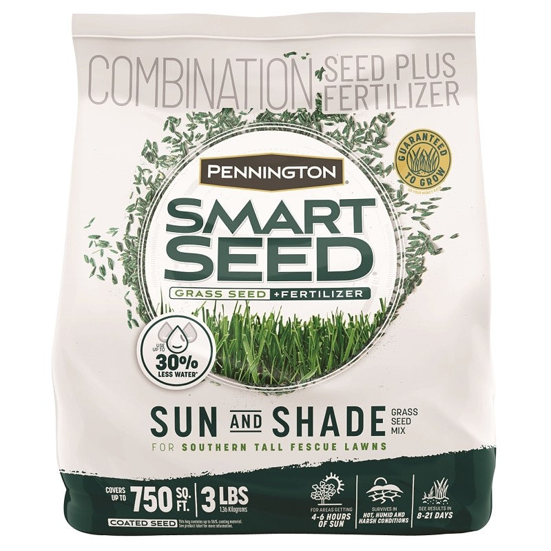 Pennington SMART SEED 100543722 Grass Seed and Fertilizer Mix, 3 lb Bag