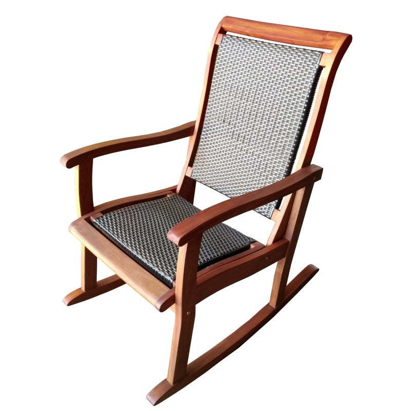 Seasonal Trends IP305-089 Wood Rocker with Wicker, 610 mm OAW, 860 mm OAD, 990 mm OAH, Mahogany Wood/Plastic Wicker