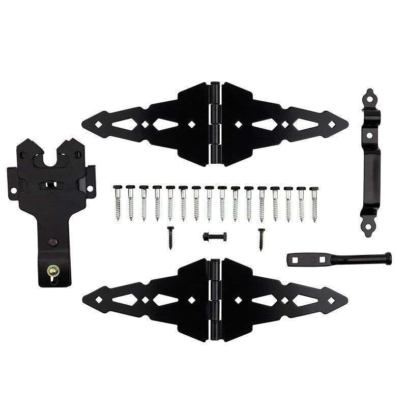National Hardware Deluxe N109-306 Latch Decorative Strap Hinge Gate Kit, Heavy-Duty, Steel, Black