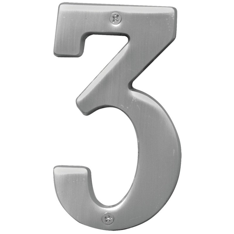 Hy-Ko Prestige Series BR-51SN/3 House Number, Character: 3, 5 in H Character, Nickel Character, Brass (Pack of 3)