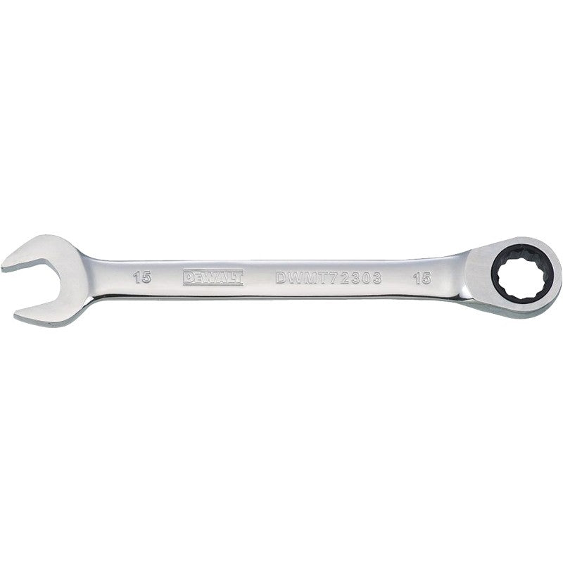 DEWALT DWMT72303OSP Combination Wrench, Metric, 15 mm Head, 7-9/16 in L, 12-Point, Chrome, Comfort-Grip Handle