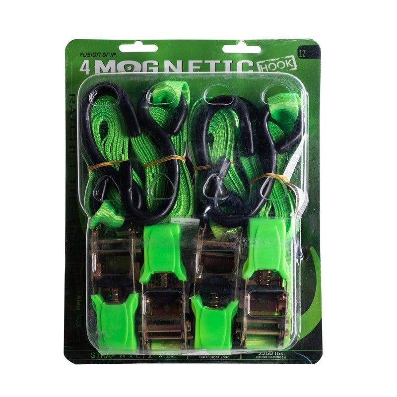 Fusion Grip FG112 Standard-Duty Ratchet Strap, 1 in W, 12 ft L, 8 lb Working Load