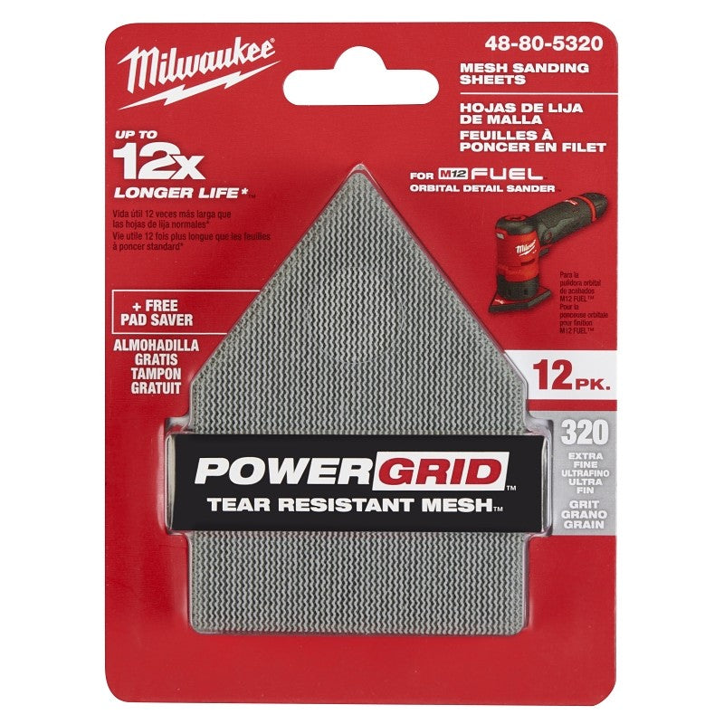 Milwaukee 48-80-5320 Mesh Sanding Sheet, 3-5/8 in W, 3-3/4 in L, 320 Grit, Extra Fine, Aluminum Oxide Abrasive (Pack of 3)
