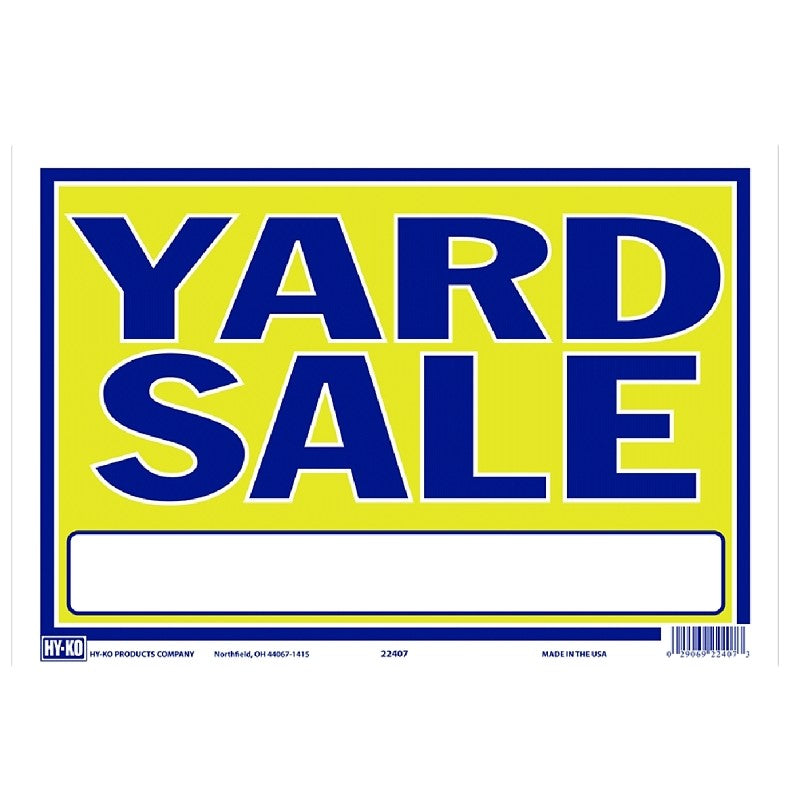 Hy-Ko 22407 Neon Sign, YARD SALE, Blue Legend, Yellow Background, Plastic, 9 in H x 13 in W Dimensions (Pack of 10)