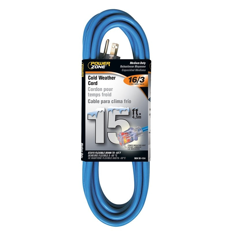 PowerZone ORCW511615 Extension Cord, 16 AWG Cable, 5-15P Grounded Plug, 5-15R Grounded Receptacle, 15 ft L, 125 V