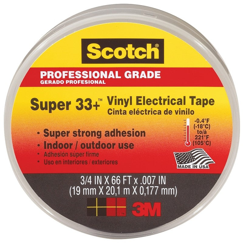 Scotch 06132 Electrical Tape, 66 ft L, 3/4 in W, PVC Backing, Black, 220 deg F