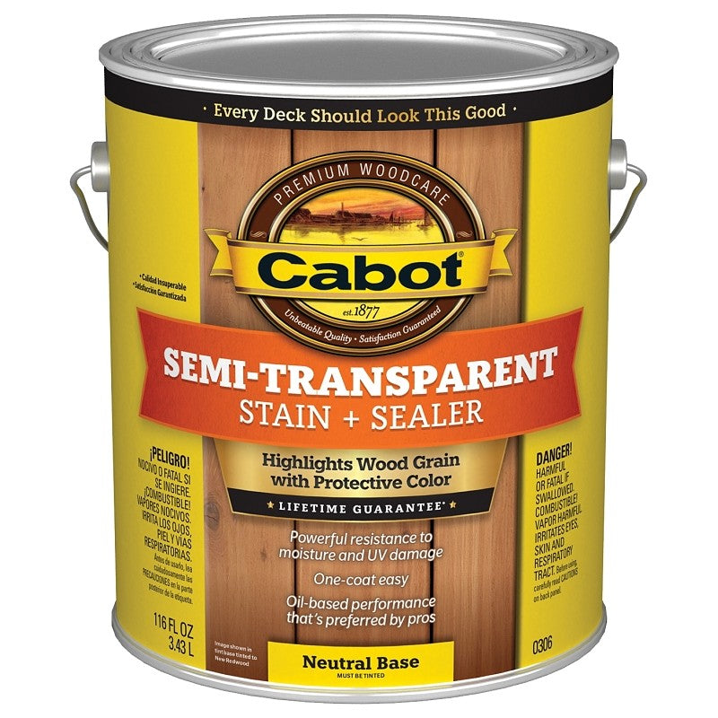 Cabot 0306 Semi Transparent Stain, Neutral Base, Liquid, 1 gal, Can (Pack of 4)