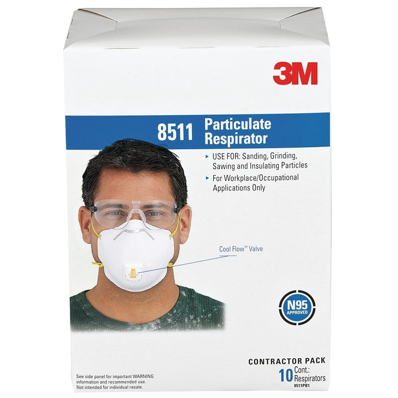 3M TEKK Protection 8511PB1-A/8511 Disposable Valved Respirator Mask, N95 Filter Class, 95 % Filter Efficiency