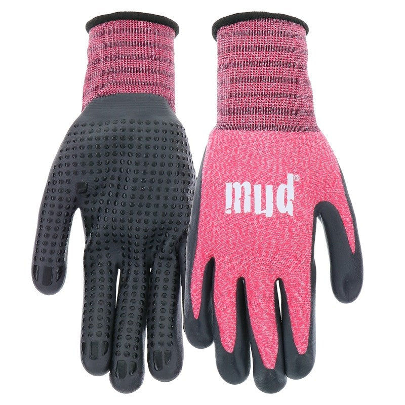 Mud MD31011W-WXS Gloves, Women's, XS, 9 in L, Knit Wrist, Seamless Cuff, Nitrile Coating, Nylon Glove, Pink/Watermelon