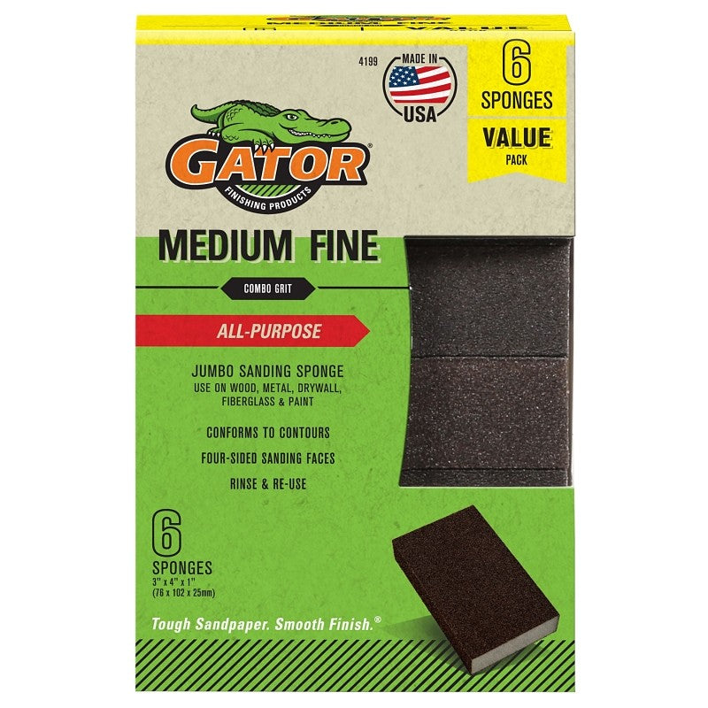Gator 4199 Sanding Sponge Combo, 4 in L, 3 in W, Fine, Medium, Aluminum Oxide Abrasive