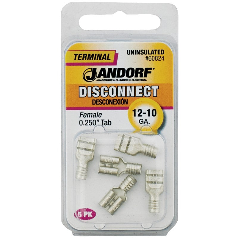 Jandorf 60824 Disconnect Terminal, 12 to 10 AWG Wire, Copper Contact, Tin, 5/PK