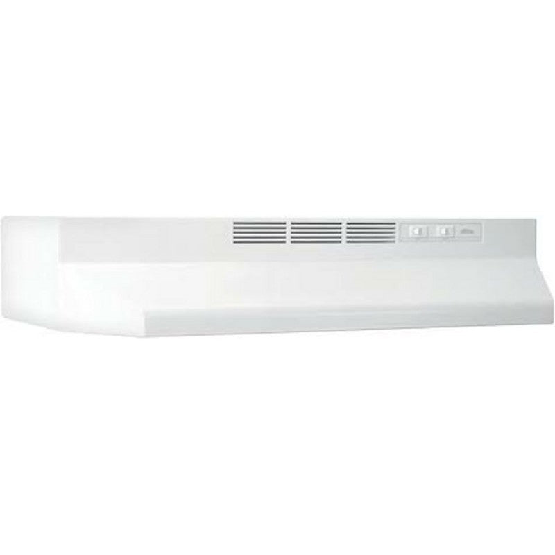 Broan 41000 Series 413001 Range Hood, 2 Fan, Ductless Vent, 30 in W, 17-1/2 in D, 6 in H, White