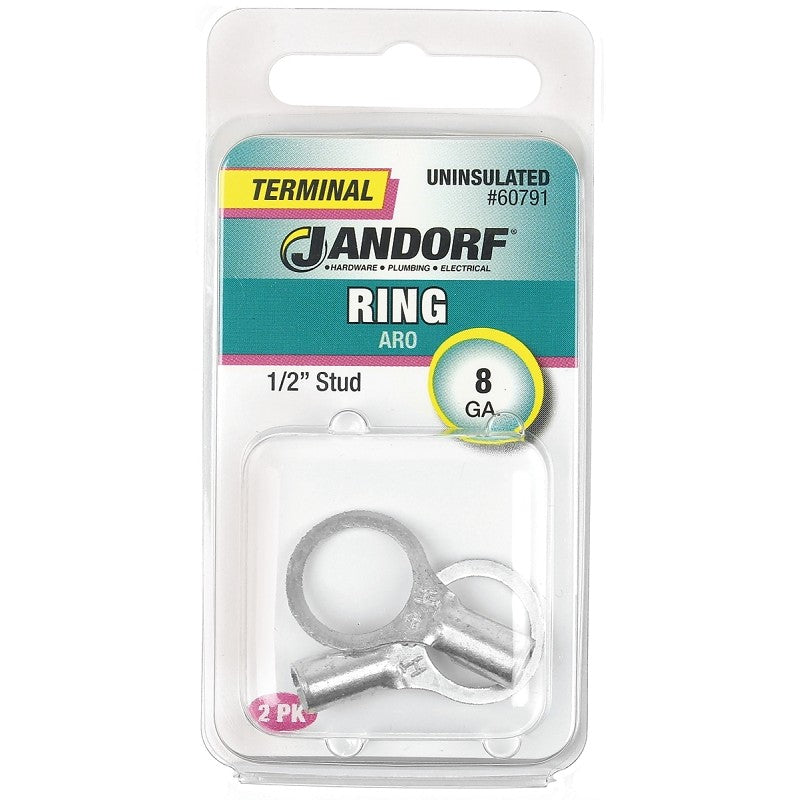 Jandorf 60791 Ring Terminal, 8 AWG Wire, 1/2 in Stud
