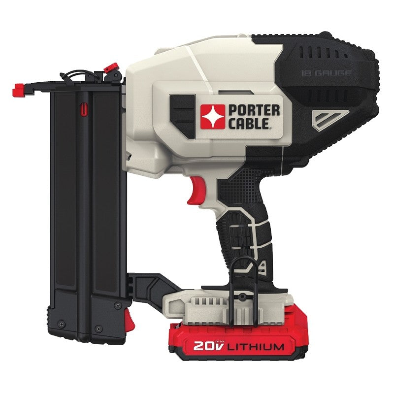 Porter-Cable PCC790LA Nailer Kit, Battery Included, 20 V, 2 Ah, 100 Magazine, Glue Collation, 18 ga Nail, Nail Fastener