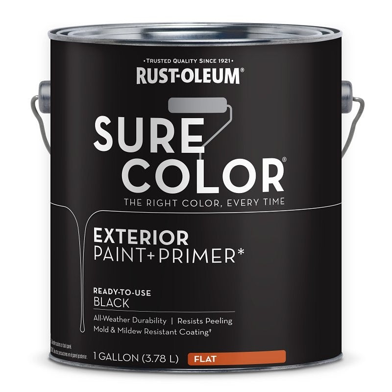 Rust-Oleum Sure Color 394669 Exterior Paint and Primer, Water, Flat, Black, 1 gal Can, 400 sq-ft/gal Coverage Area (Pack of 2)
