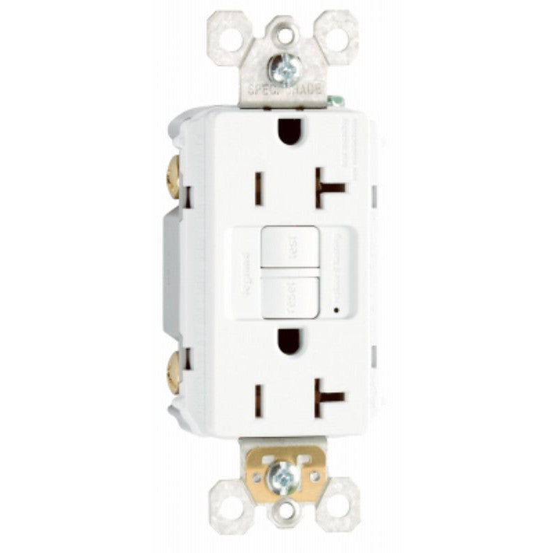 Pass & Seymour radiant Series 2097WCCD12 GFCI Duplex Receptacle, Nylon, White, 2-Pole, 20 A, 125 VAC, Back, Side Wiring