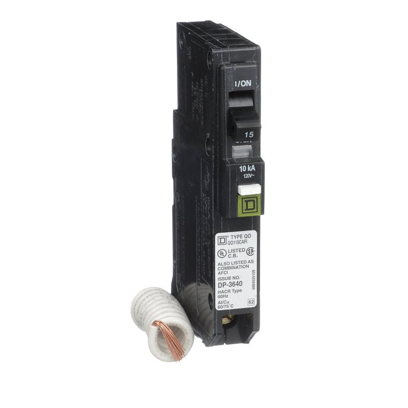 Square D QO QO115CAFIC Circuit Breaker, AFCI, 15 A, 1 -Pole, 120 V, Fixed Trip, Plug Mounting